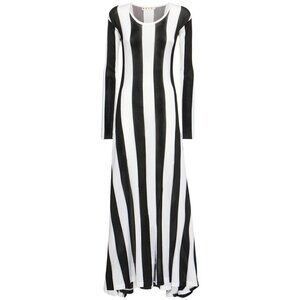 NWT $2890 Marni Striped Viscose Knit Long Sleeve Dress Black White Size US 0